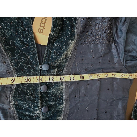 NWT Chico's Silk Jacket Blue Beaded Large 2 Velvet Trim Shimmer Special Occasion - Picture 7 of 8
